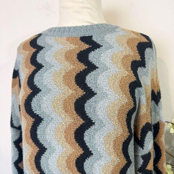 Show Me Your Mumu Retro Wave Oversized Knit Sweater Blue Tan Black | Medium - Picture 5 of 13